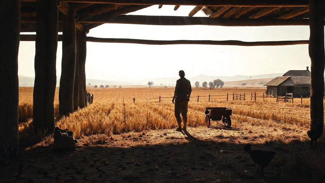 Un campo árido y solitario trabaja