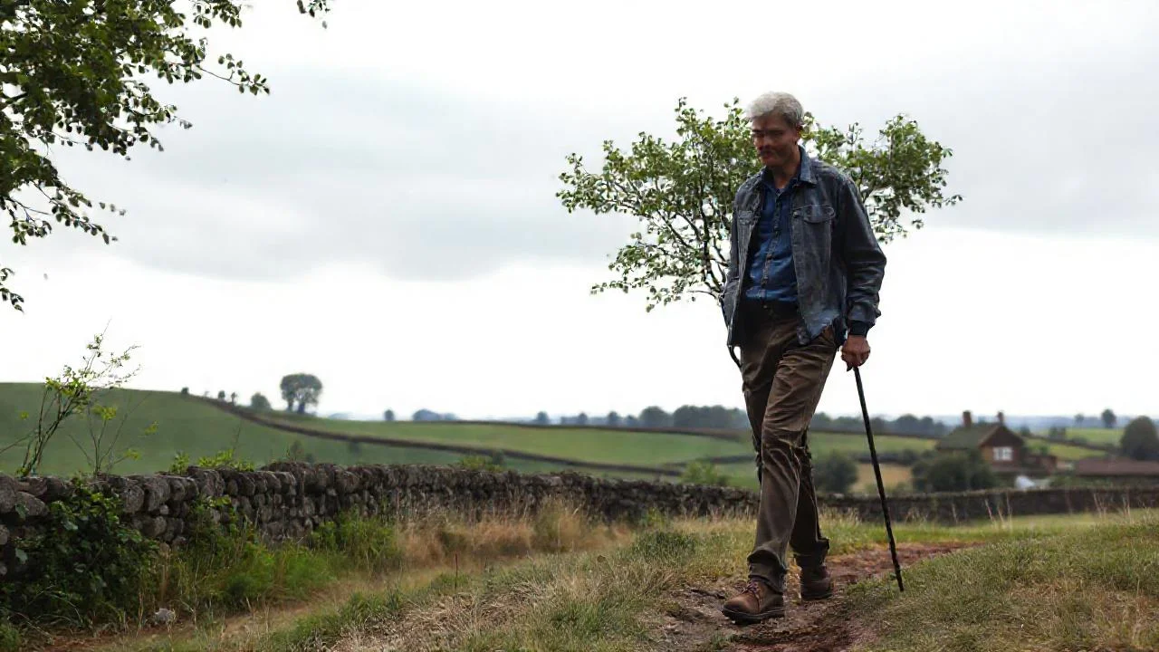 Un solitario caminante en un paisaje tranquilo
