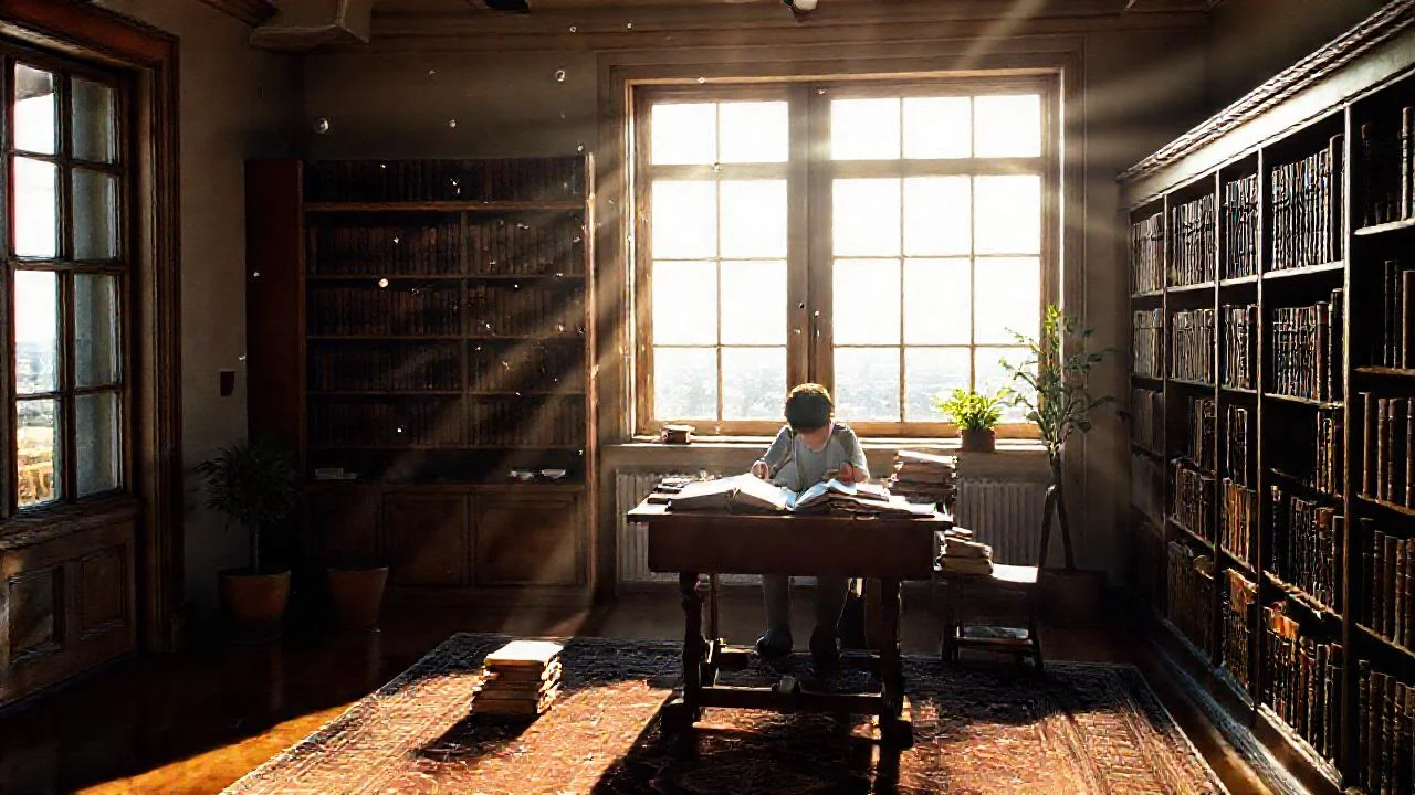 Un estudiante lee en luz cálida
