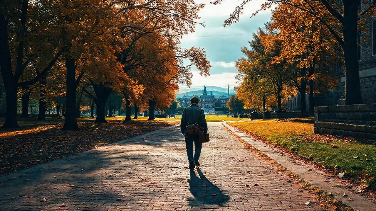 Universidad serena, otoño dorado y tranquilo