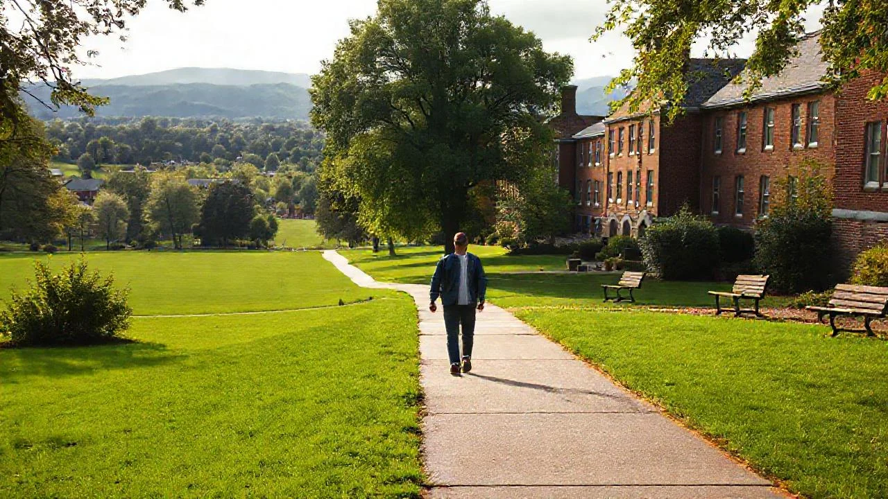 Un campus tranquilo se ilumina con luz