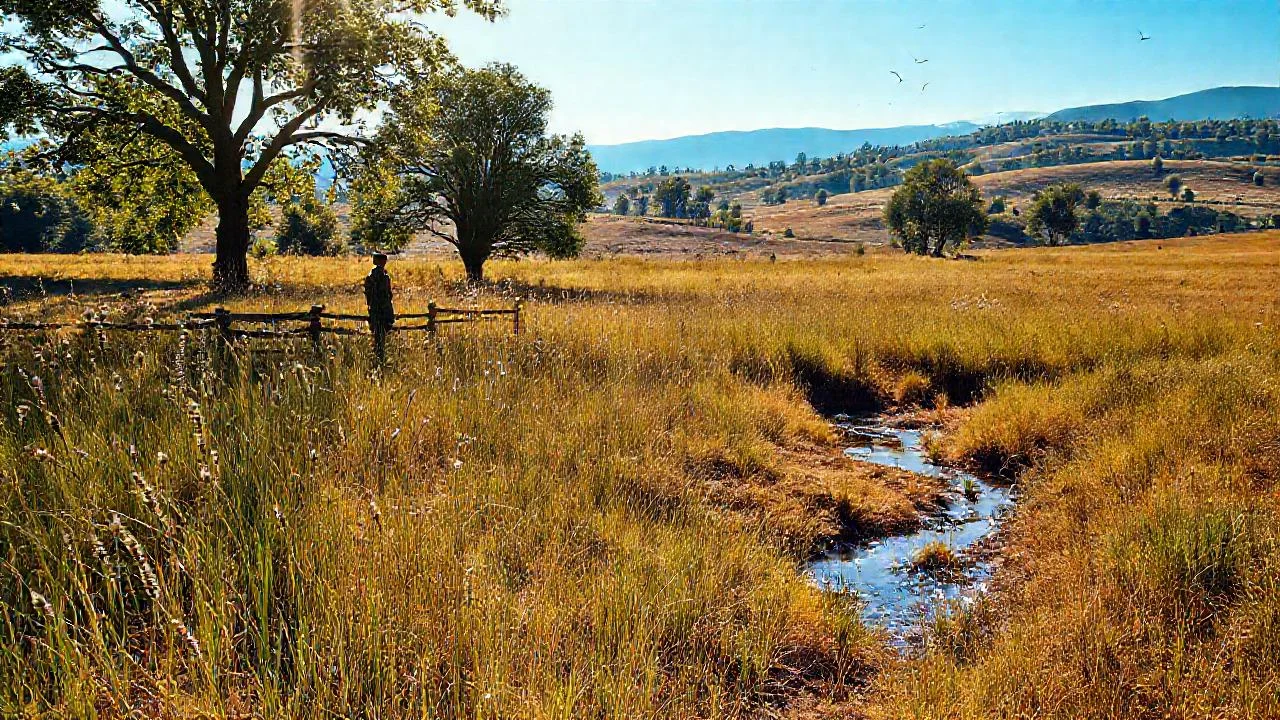 Un paisaje sereno y dorado se extiende