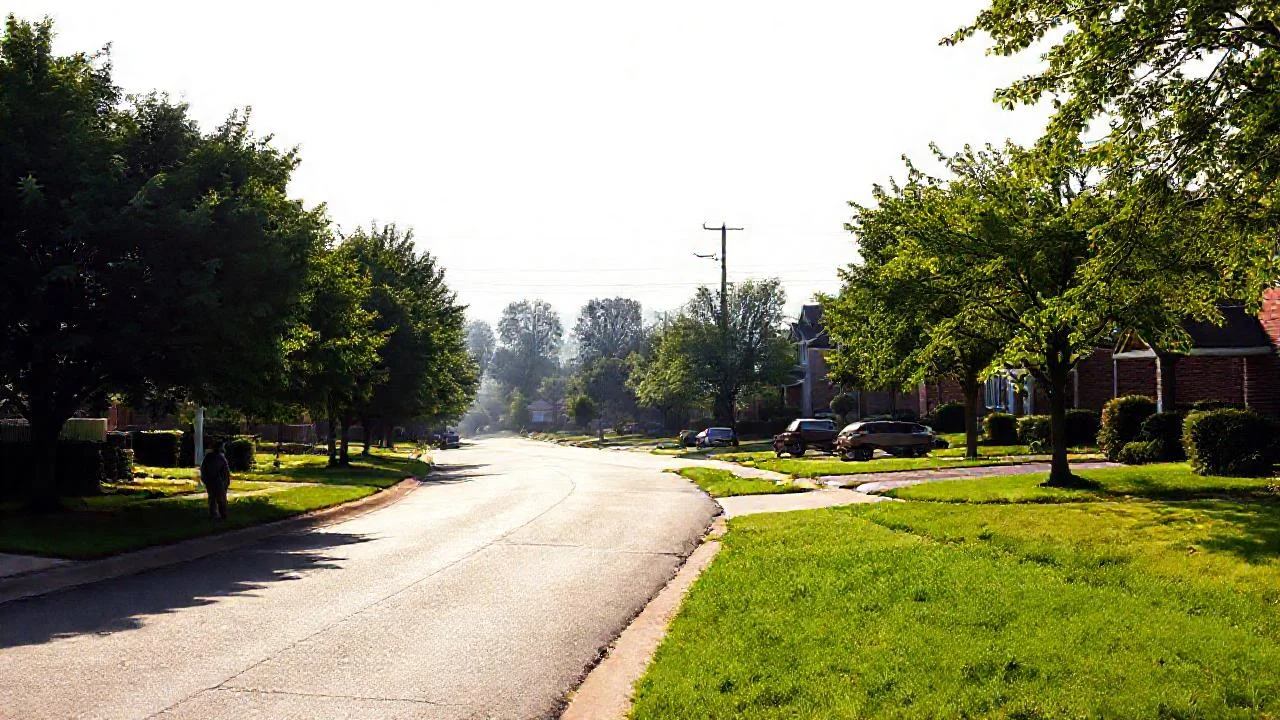 Tranquilidad suburbana, luz suave y quietud