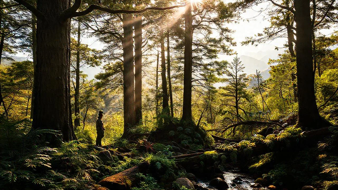 Bosque frondoso, luz y quietud