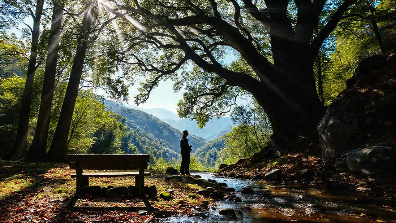 Silueta solitaria en un bosque tranquilo
