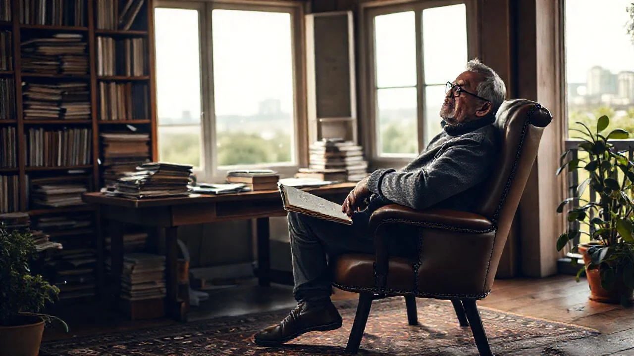 Un hombre reflexivo en estudio tranquilo