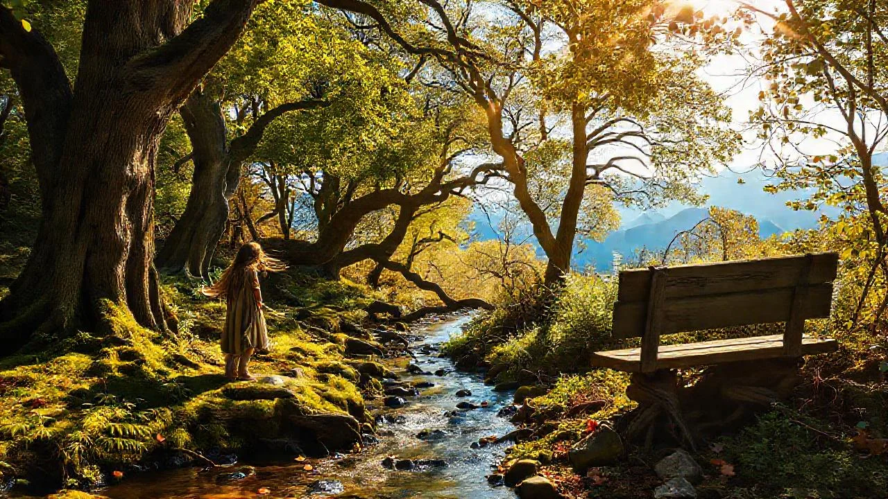 Bosque antiguo, luz y quietud