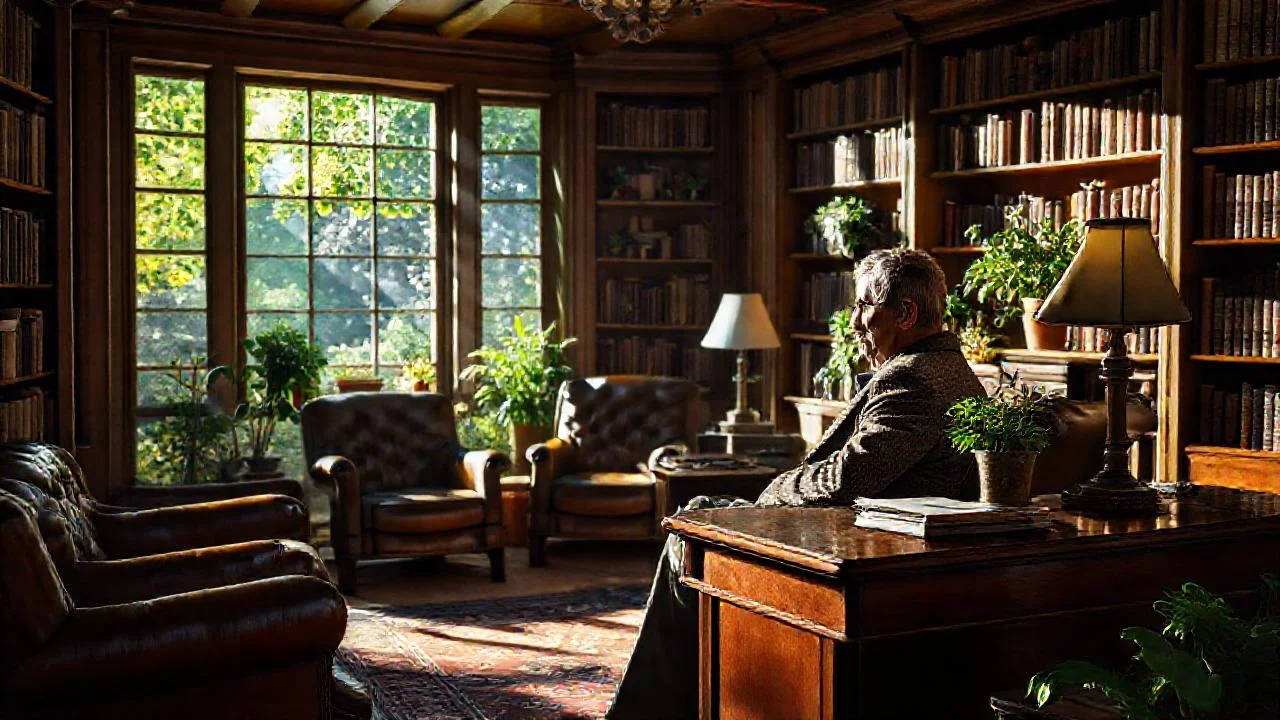 Un hombre lee en un estudio sereno