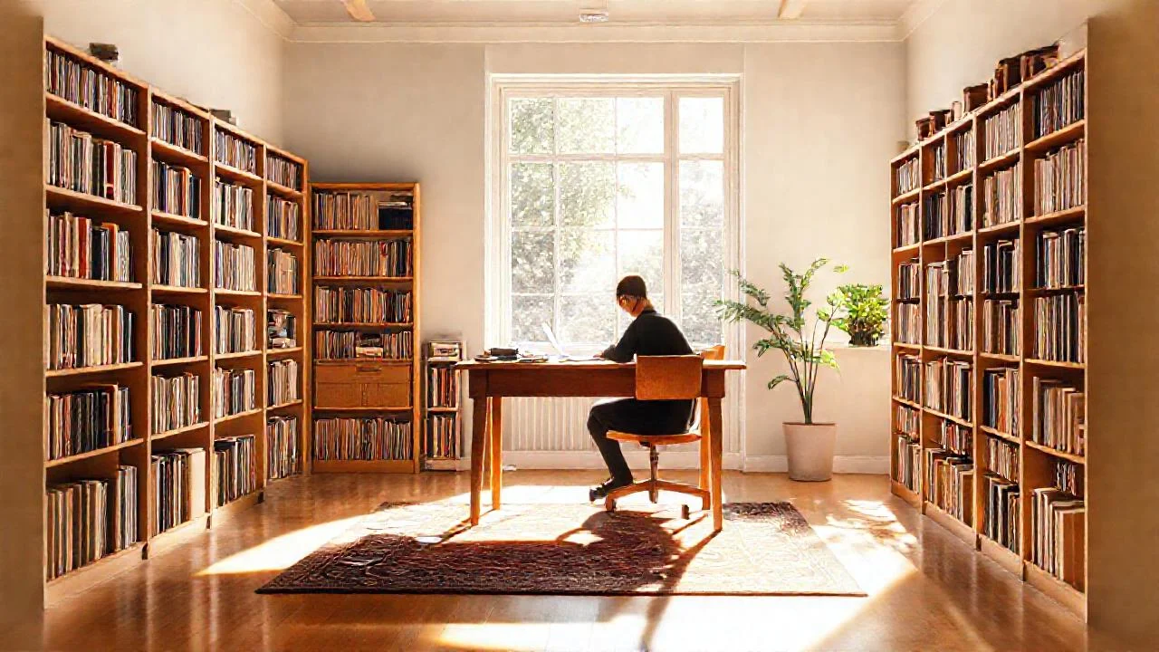 Estudio tranquilo, trabajo enfocado en luz