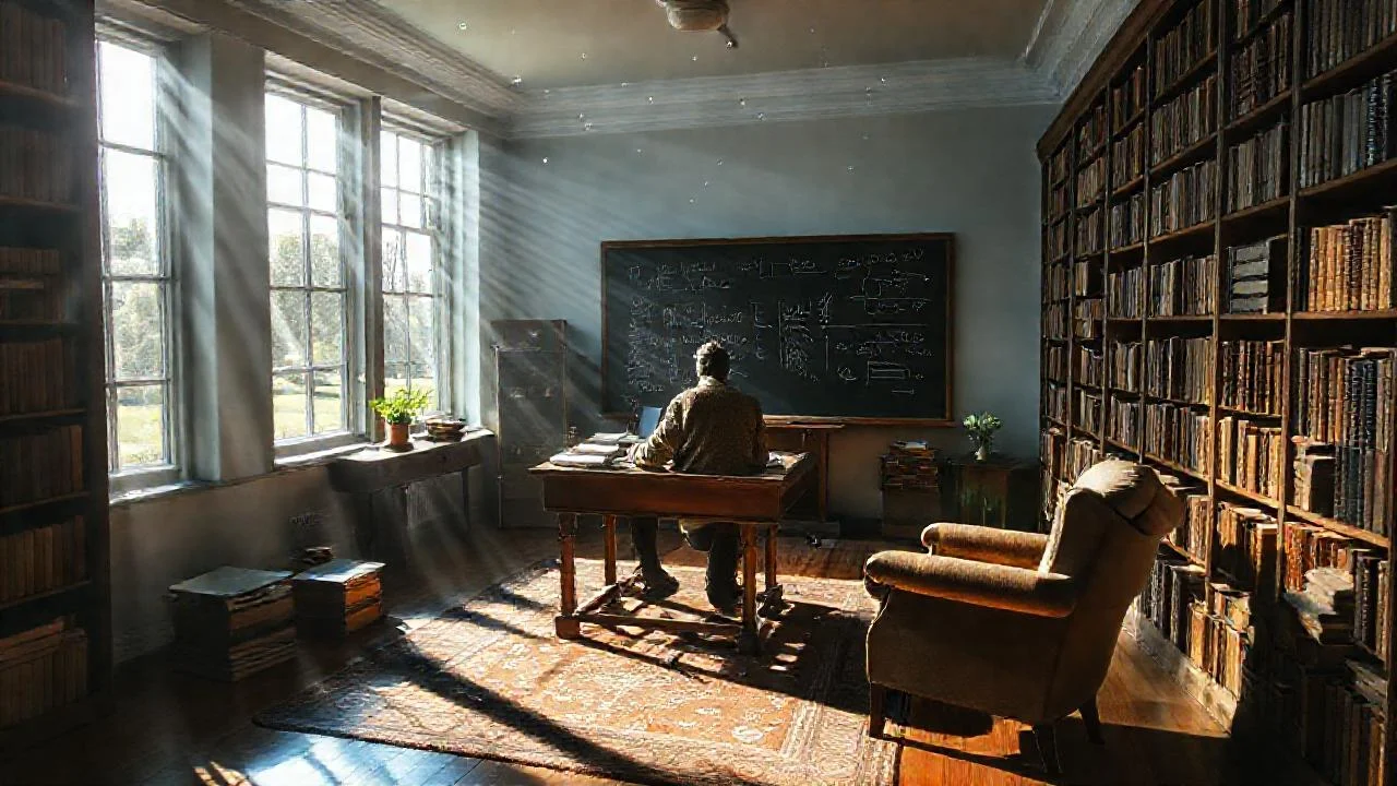 Estudio tranquilo, luz y libros