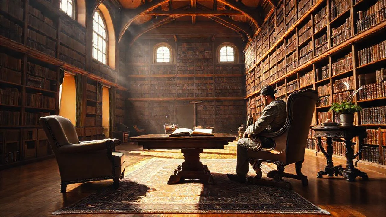 Una biblioteca serena, llena de misterio