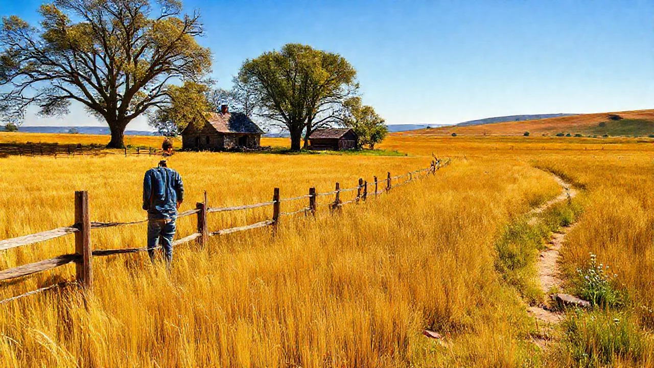 Campo dorado, figura solitaria y paz