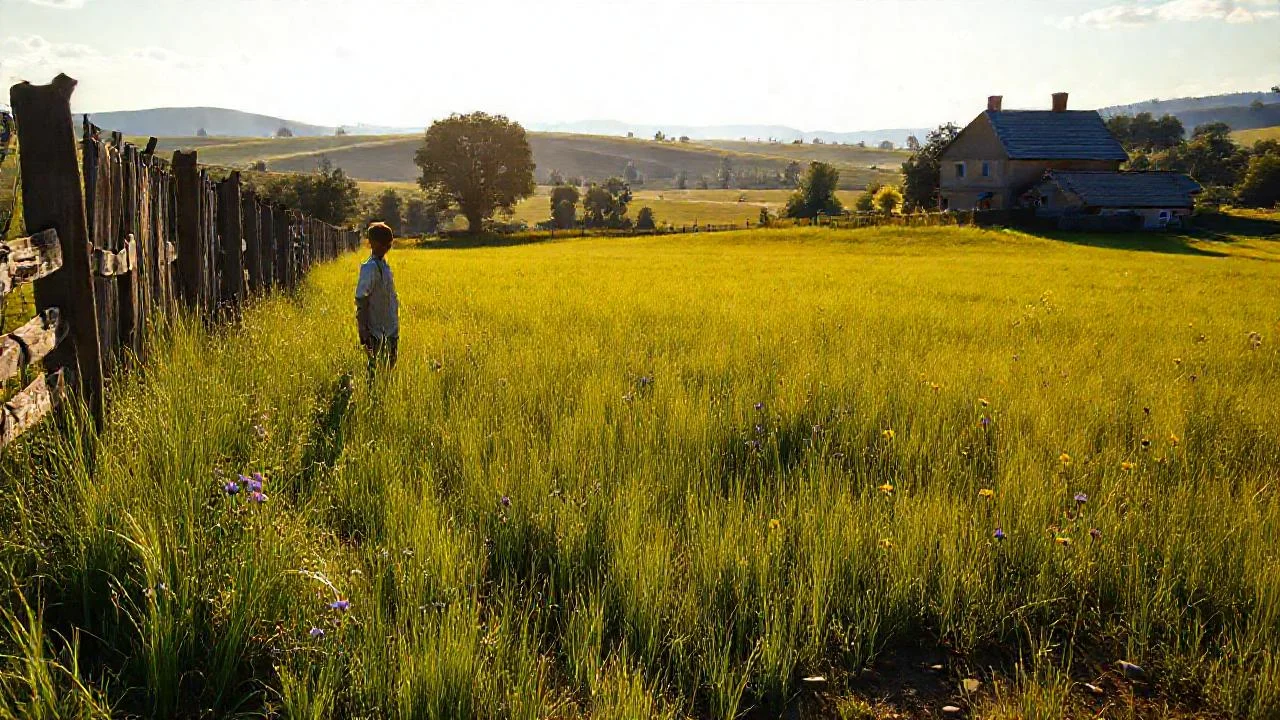 Campo soleado, tranquilo y distante