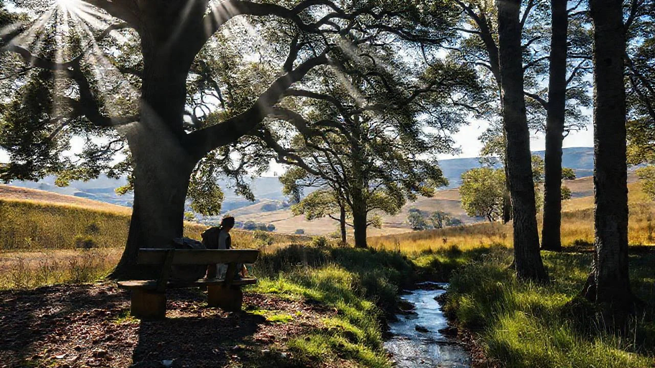 Bosque tranquilo, luz y soledad