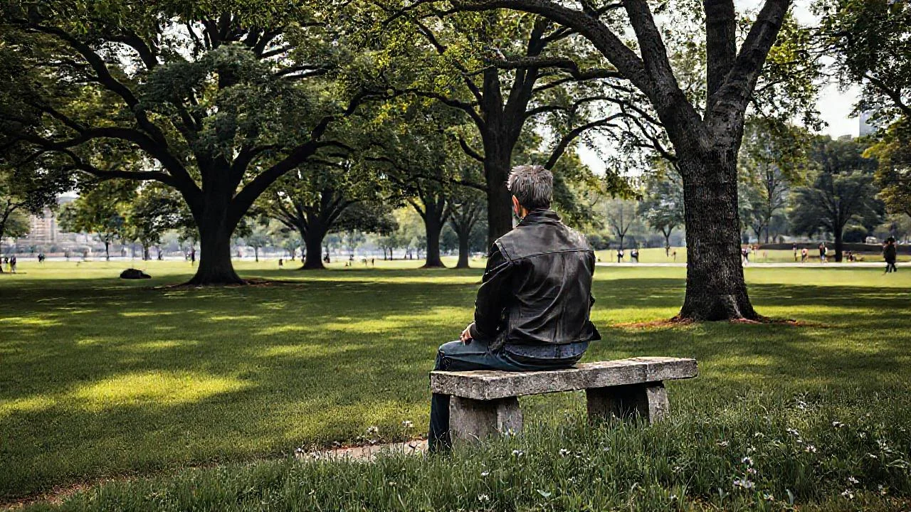 Soledad contemplativa en un parque tenue