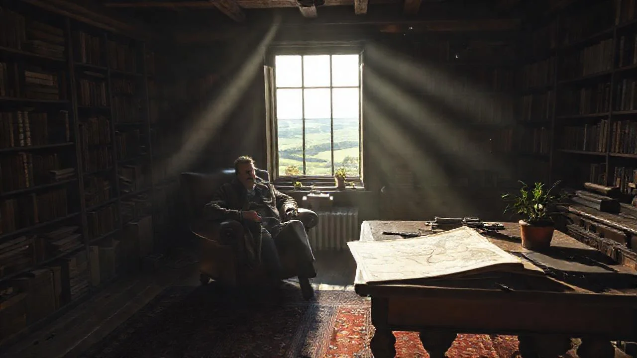 Un hombre reflexiona en un estudio antiguo