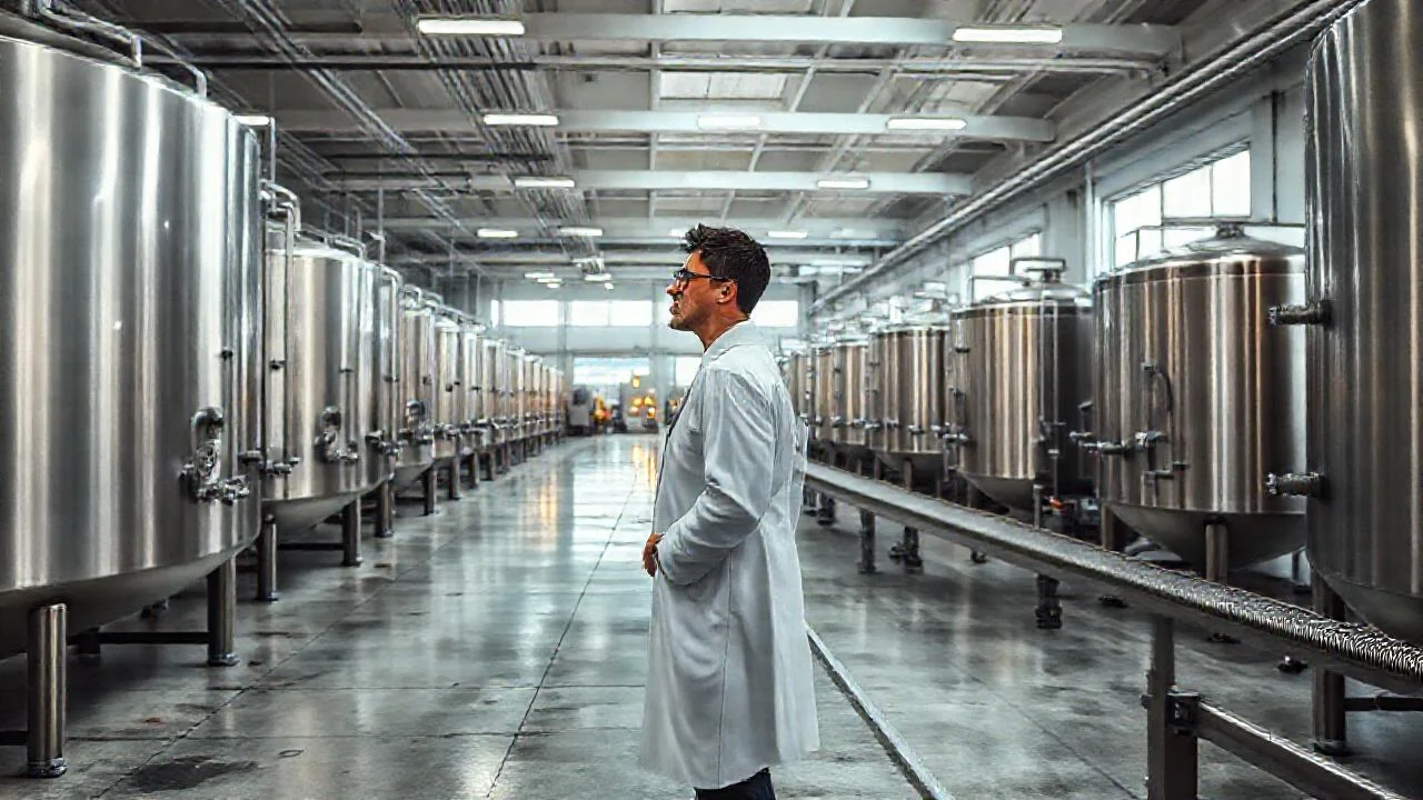 Plantas industriales modernas reflejan luz tenue