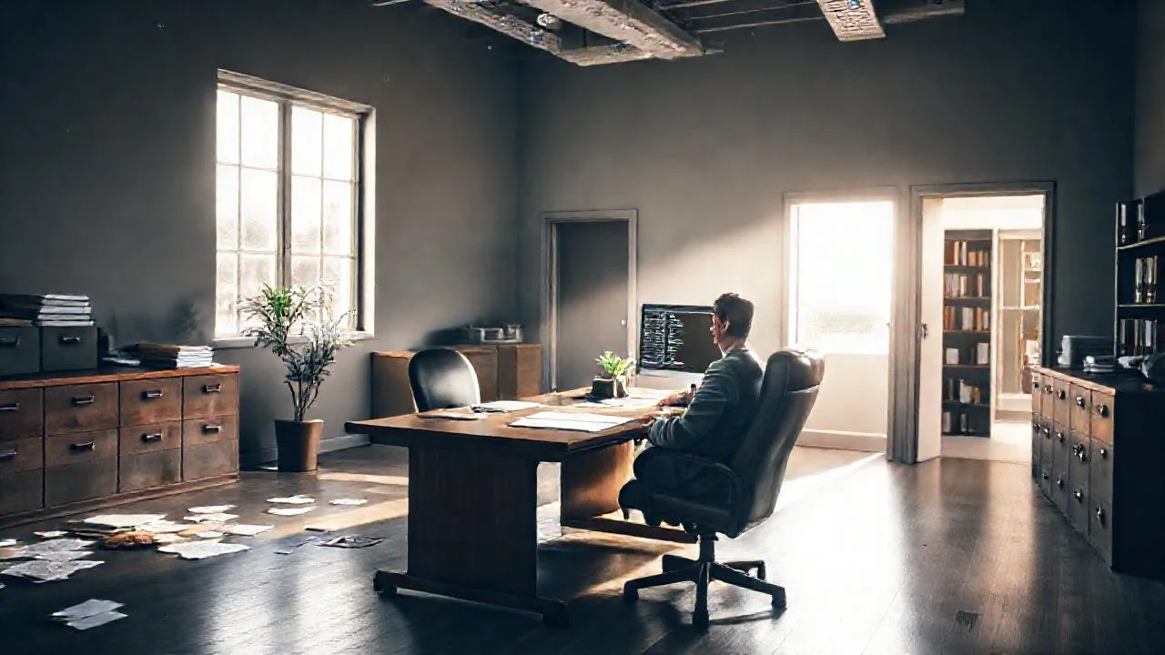 Oficina organizada, luz y trabajo