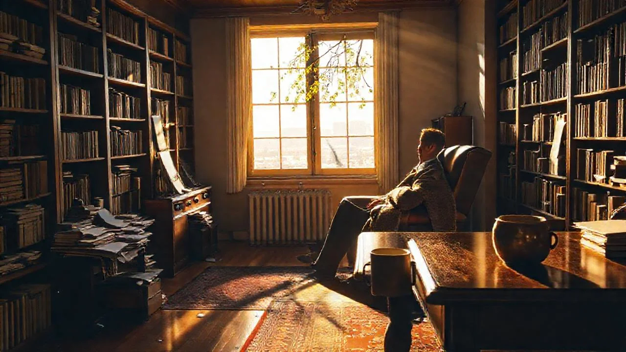 Un hombre contempla la quietud del estudio