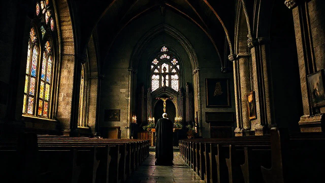 Una iglesia antigua, serena y sombría
