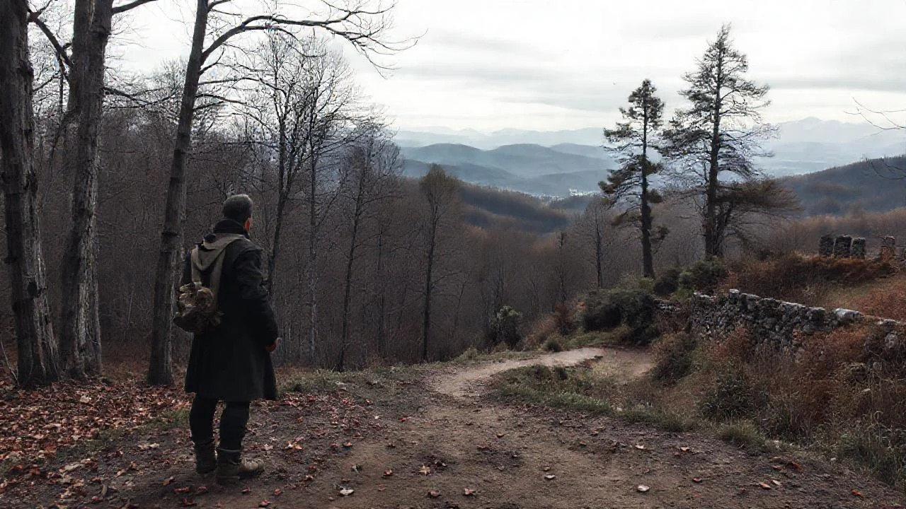 Un solitario caminante en la quietud
