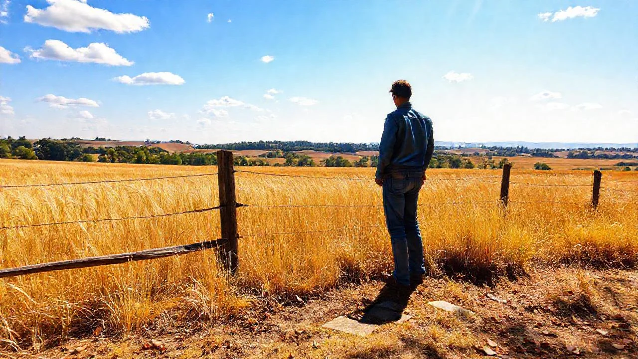 Campo dorado, figura solitaria, quietud