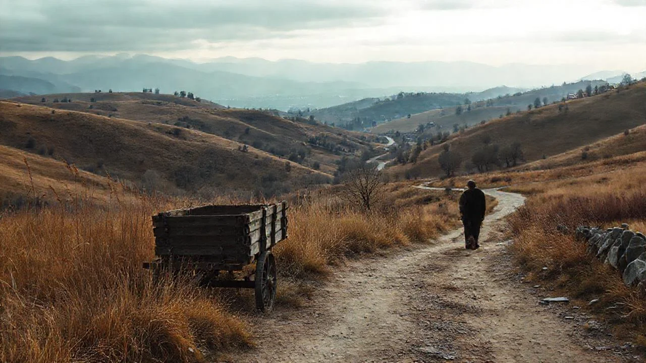 Un solitario caminante recorre un paisaje vasto