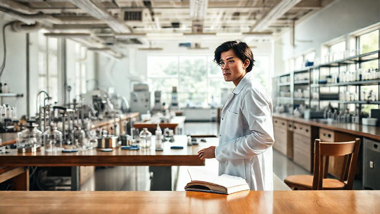 Laboratorio científico, luz y concentración