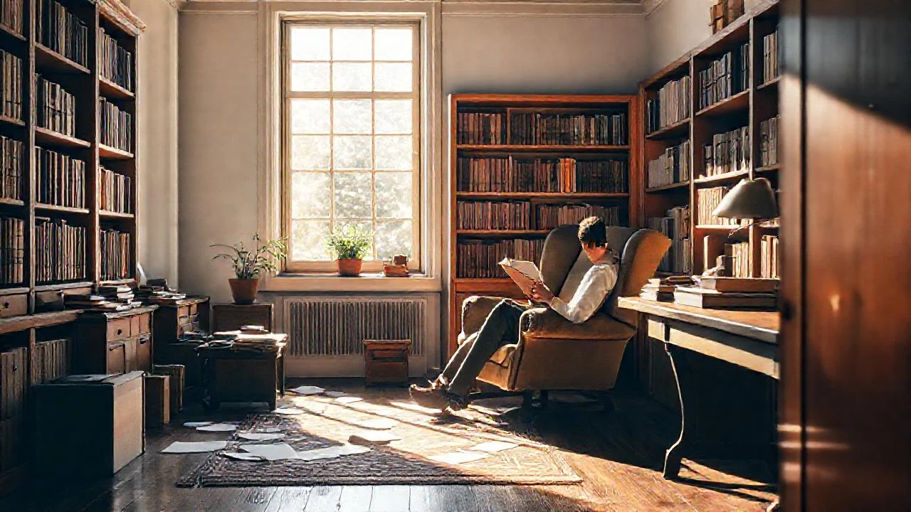 Un lector tranquilo en un estudio cálido