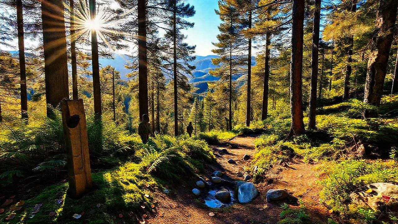 Bosque frondoso bañado por la luz dorada