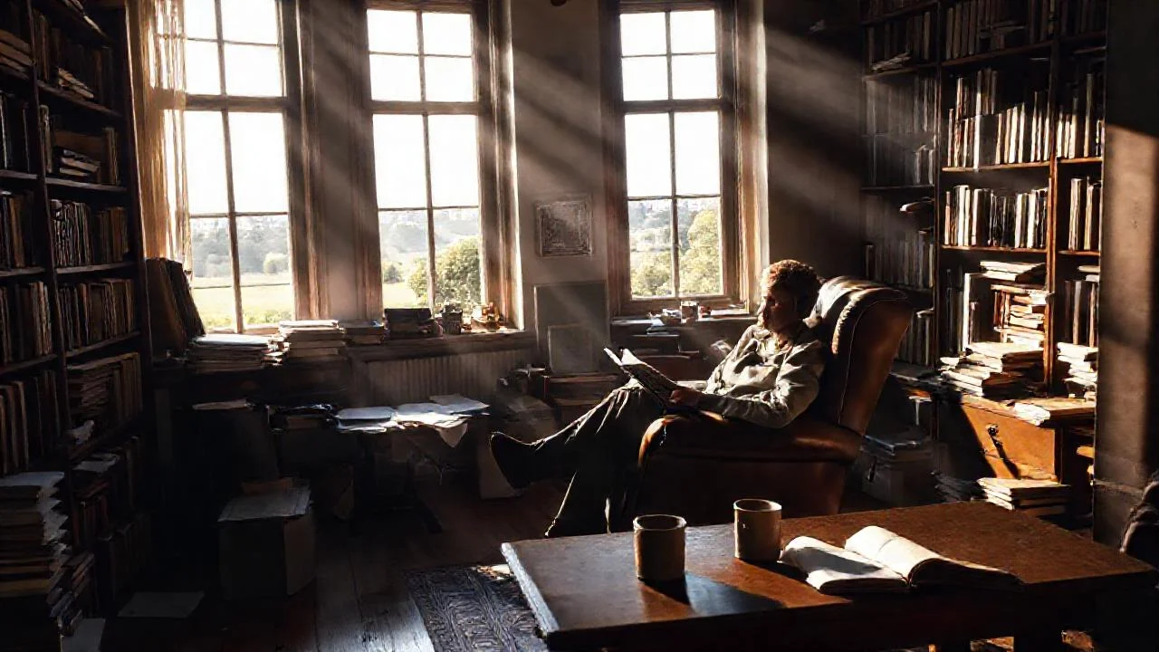 Un hombre lee, absorto en su estudio