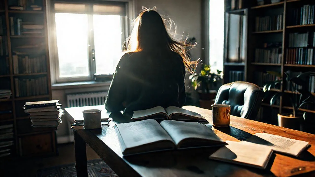Estudio tranquilo, concentración silenciosa y luz tenue
