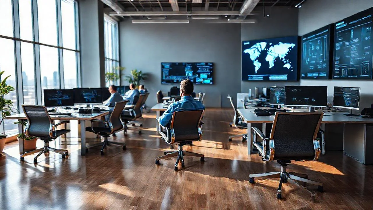 Oficina moderna, luz y trabajo