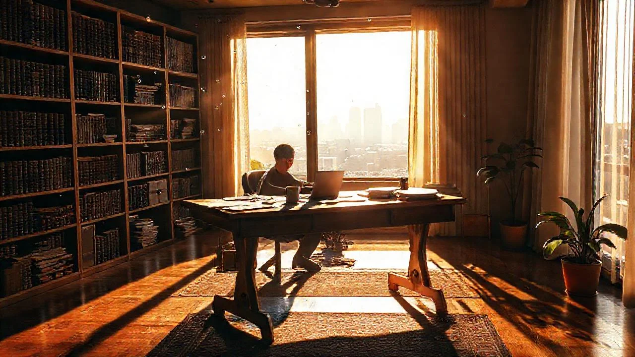 Un estudio tranquilo, iluminado por la luz