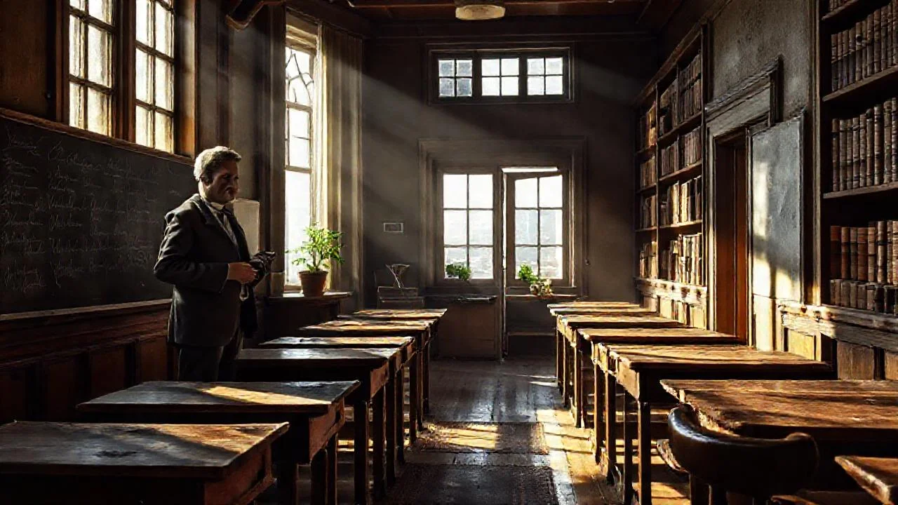 Un maestro contempla un aula silenciosa