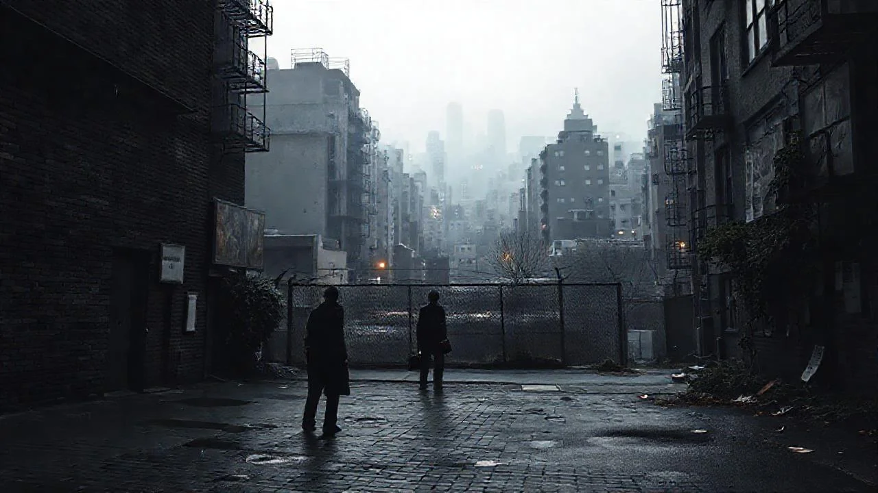 Ciudad gris, sol tenue, soledad palpable