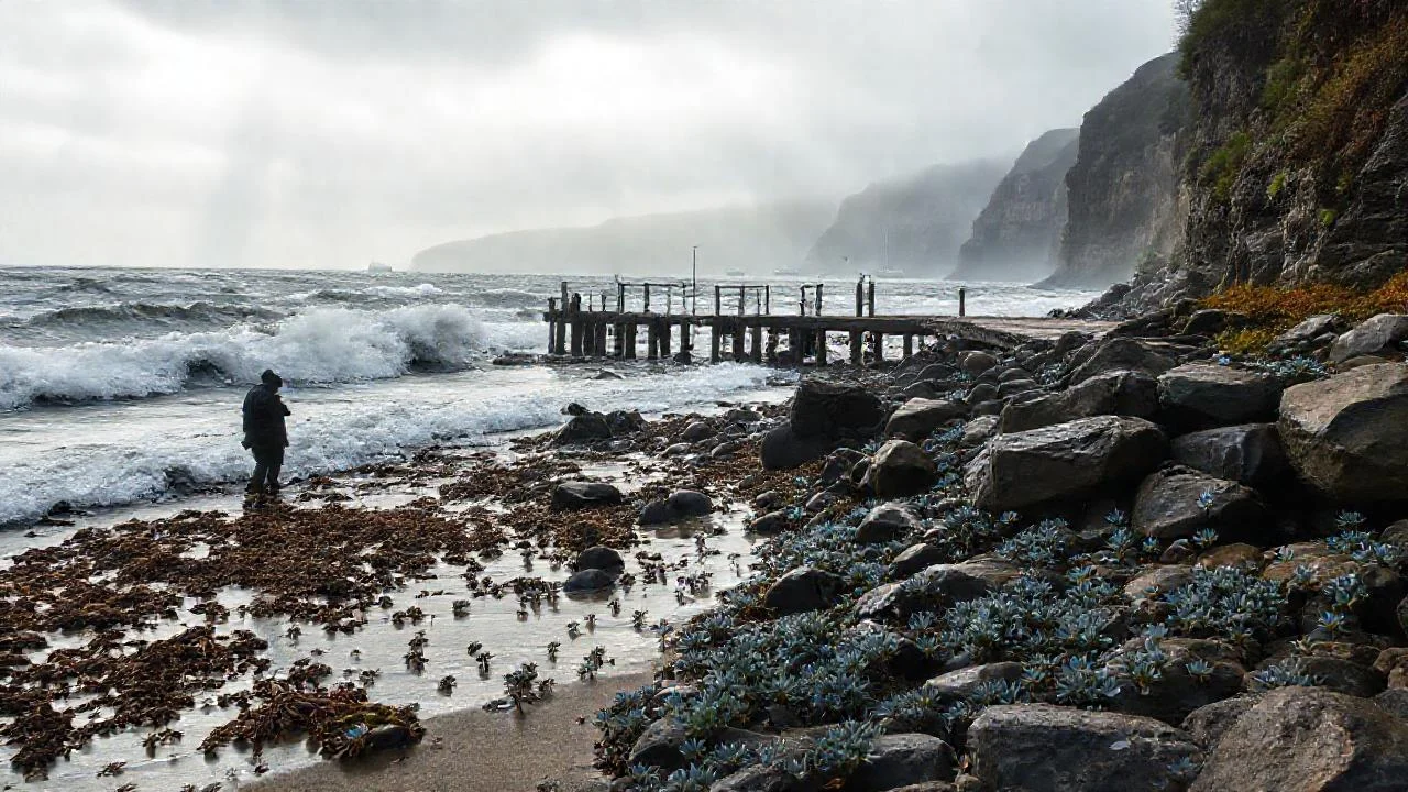 La costa agreste se revela en bruma