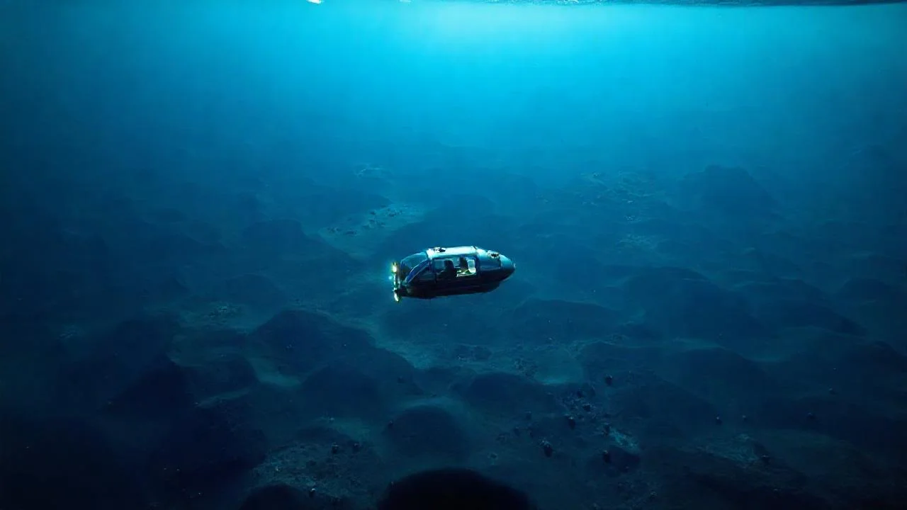 Submarino observa la inmensidad oceánica profunda