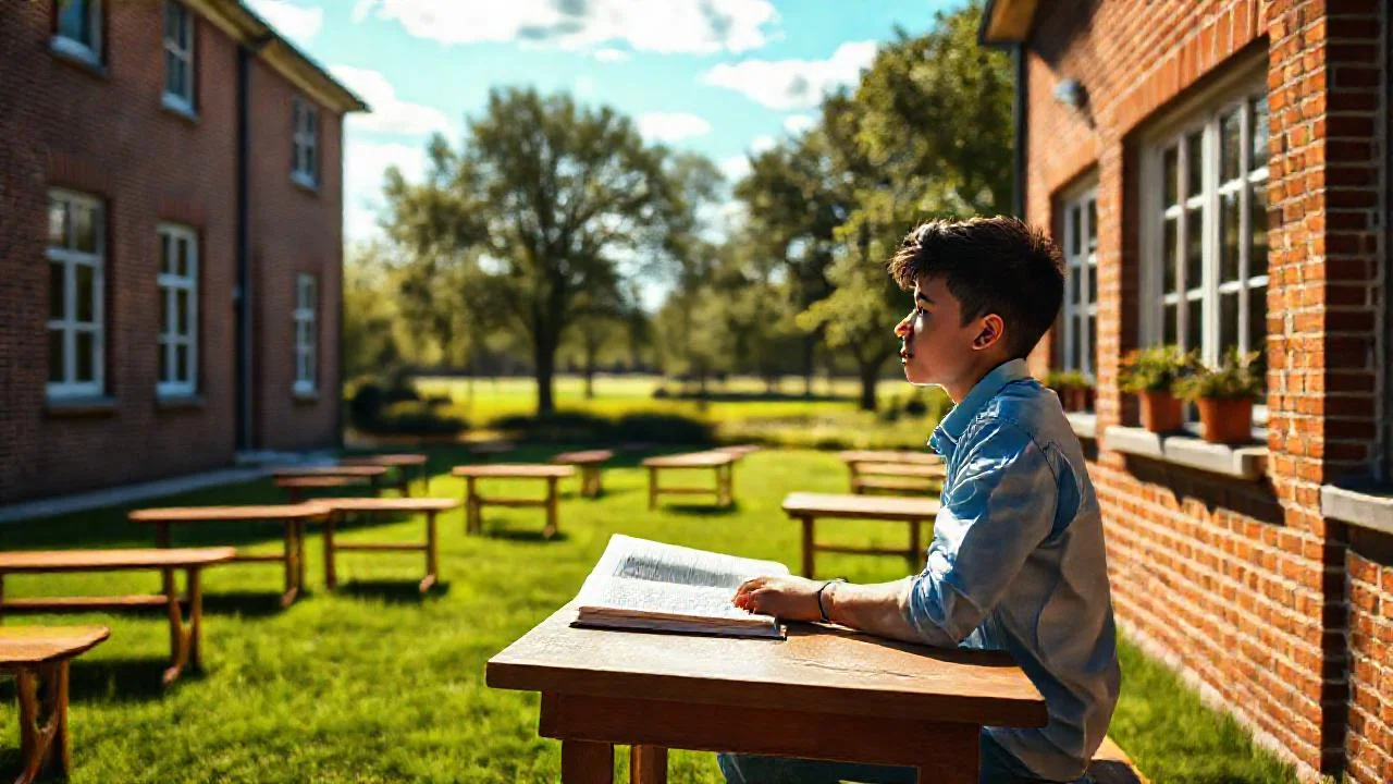 Un estudiante observa en calma, al aire libre