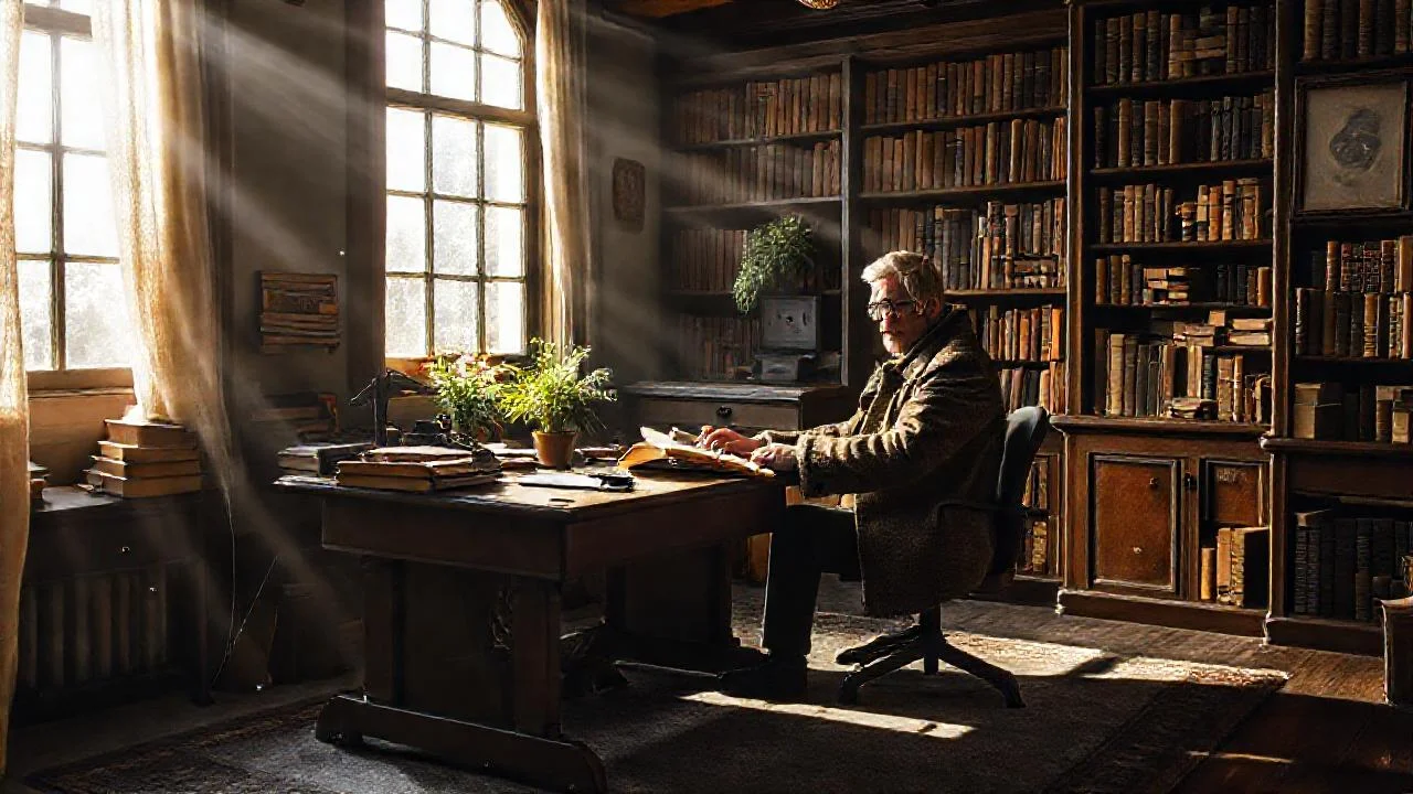 Un hombre lee en un estudio antiguo