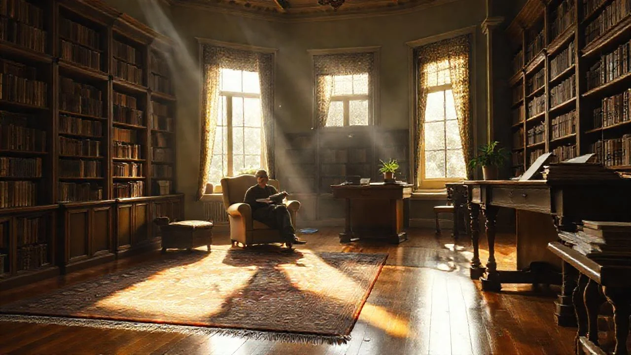 Una biblioteca tranquila y luminosa