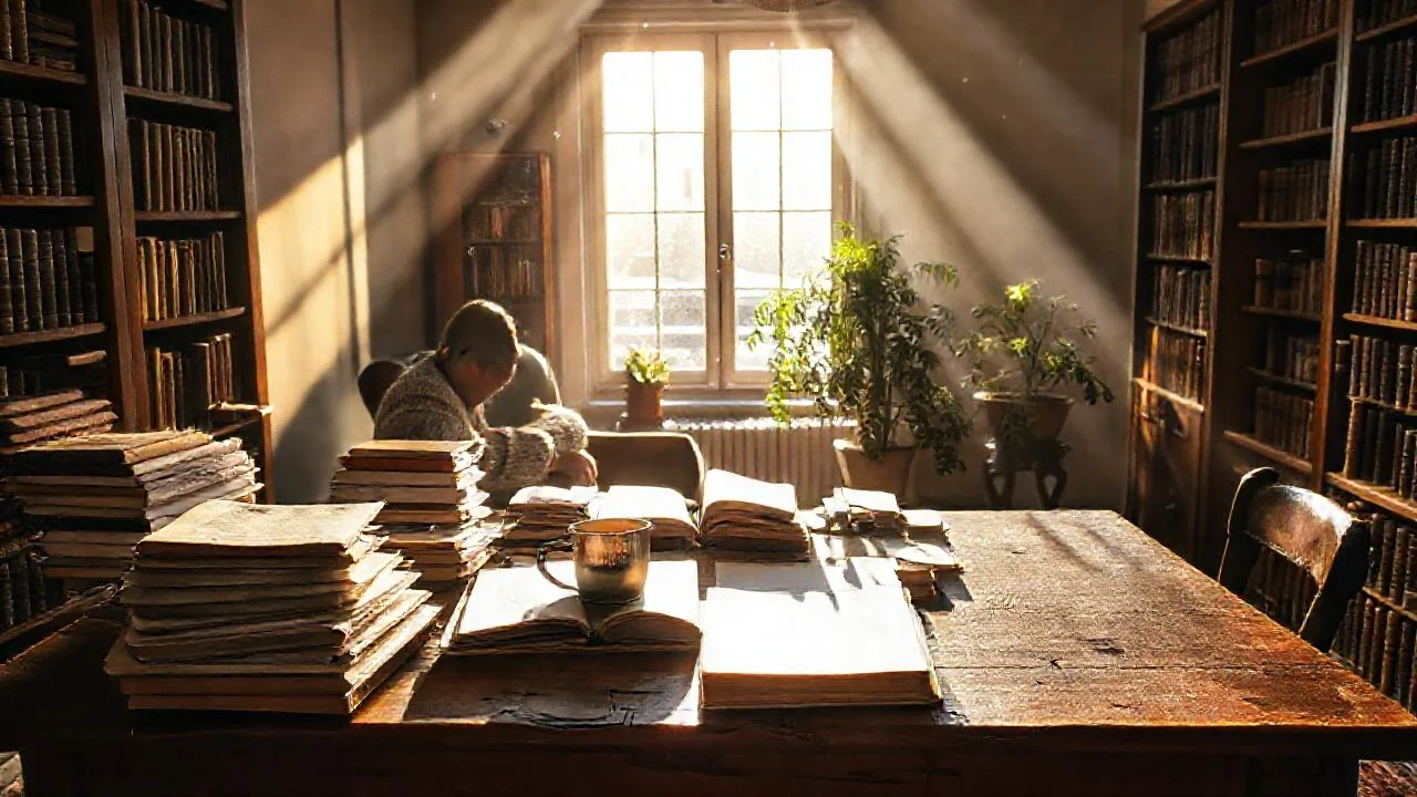 Luz cálida ilumina un rincón literario