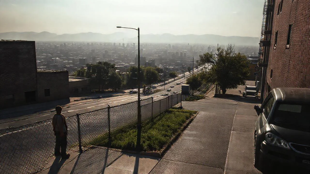 Ciudad industrial sombría y distante