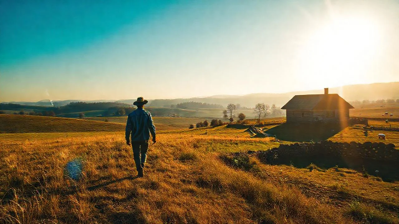Un solitario caminante en el campo