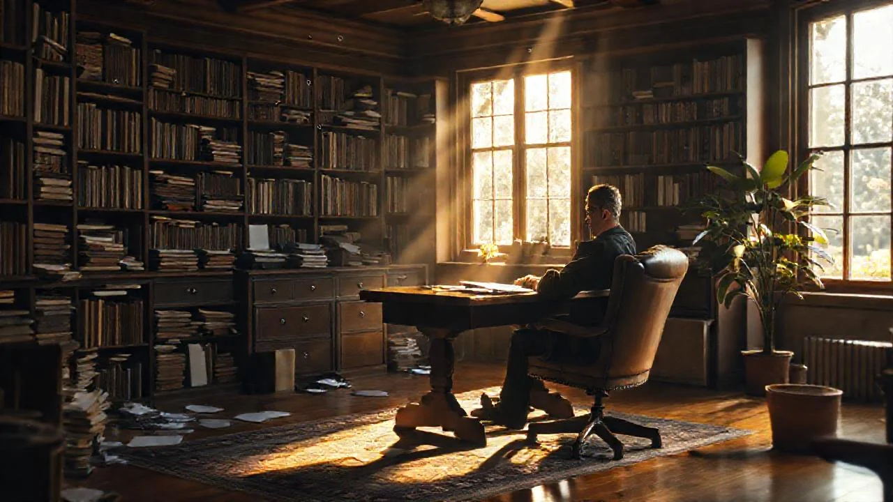 Un hombre reflexivo en estudio tranquilo