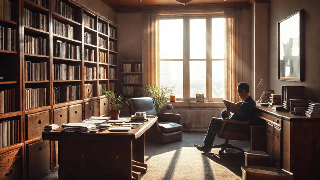 Un hombre lee en un estudio tranquilo