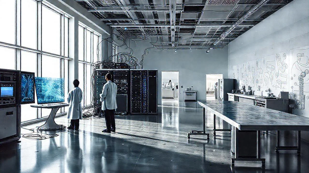 Laboratorio tecnológico, ordenado y futurista