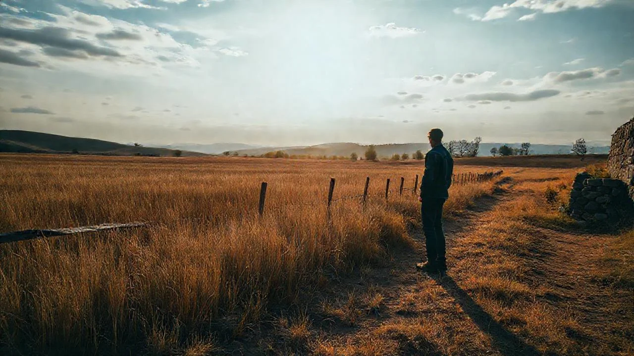 Campo abierto, sol cálido y silencio