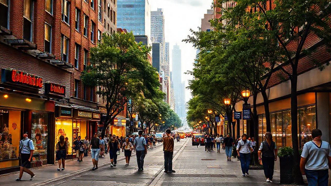 Ciudad vibrante, observador solitario, calma urbana