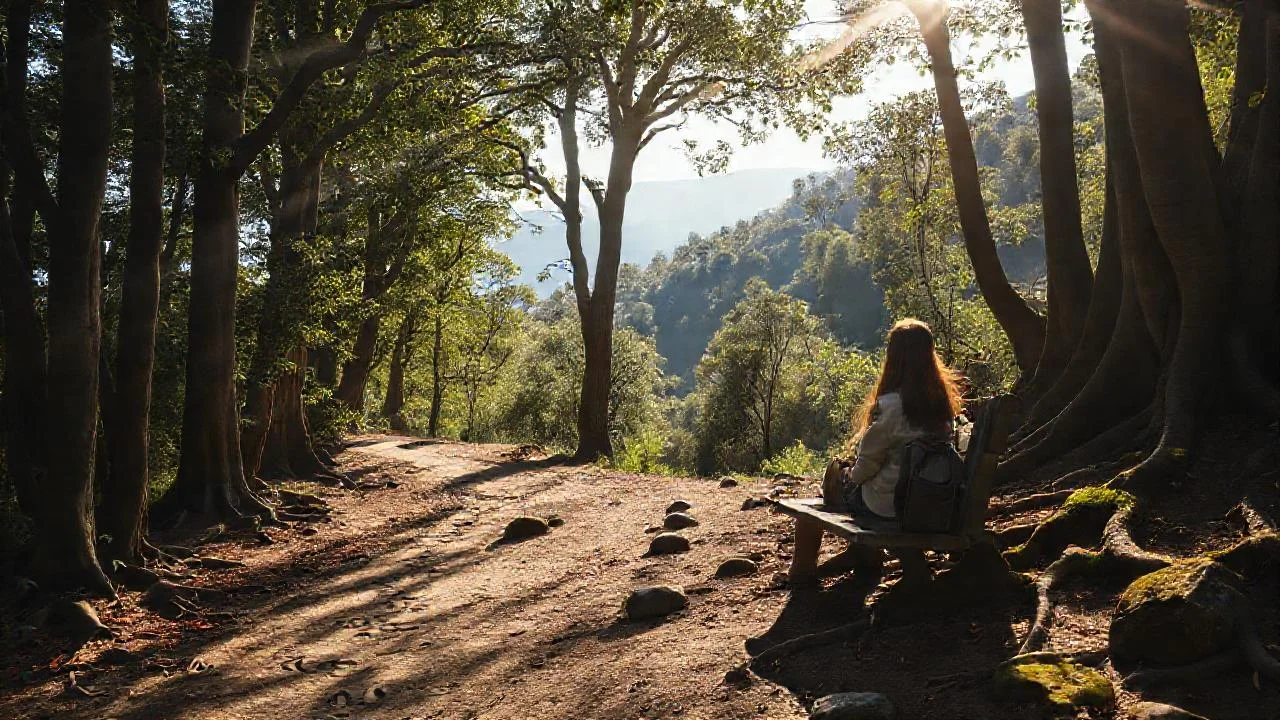Silueta solitaria en un bosque sereno